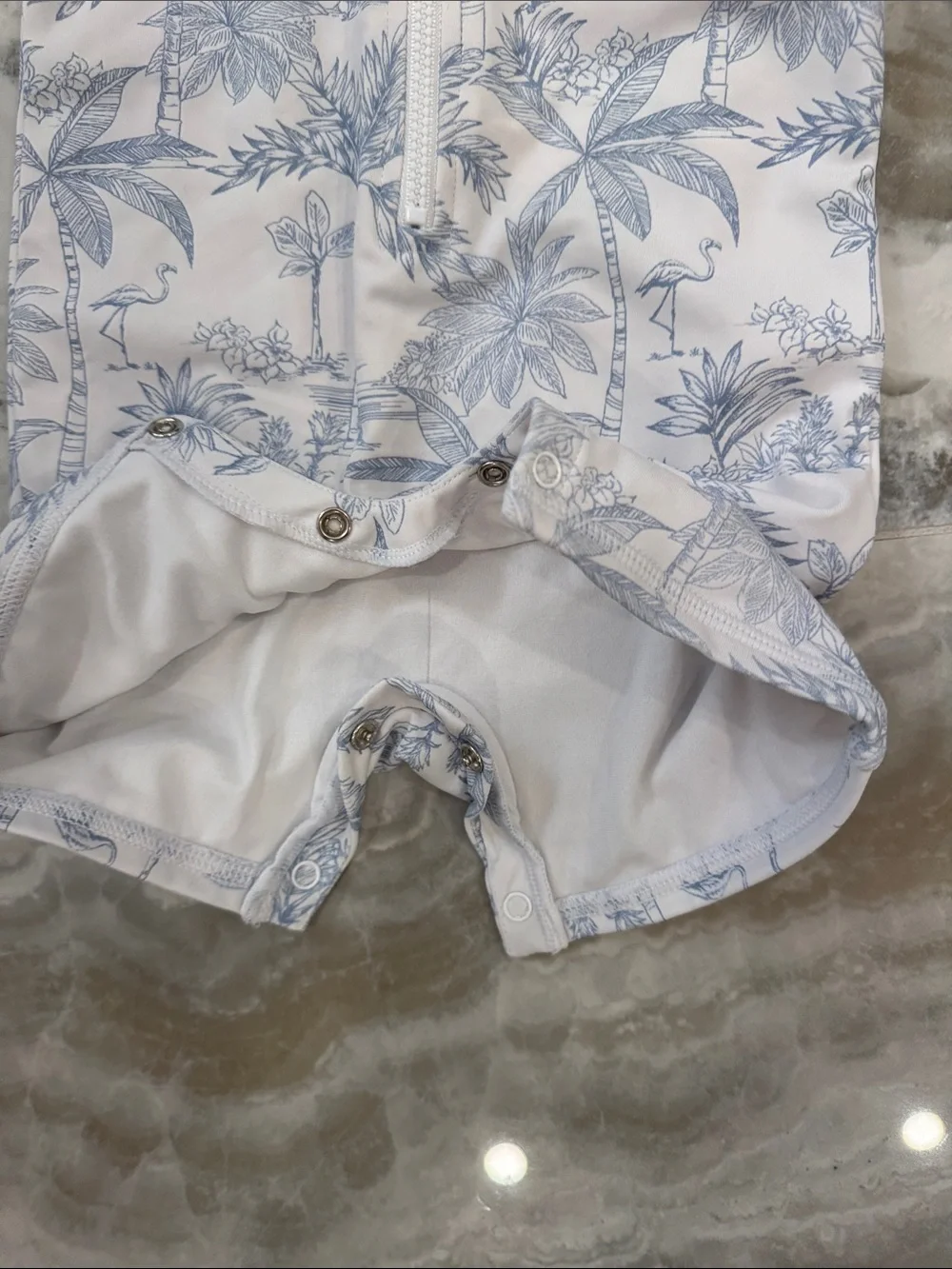 Janie and Jack White and Light Blue Tropical Toile One-Piece swimsuit